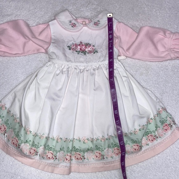 First impressions pinafore dress embroidered roses Peter Pan collar 0/3m - Picture 4 of 10
